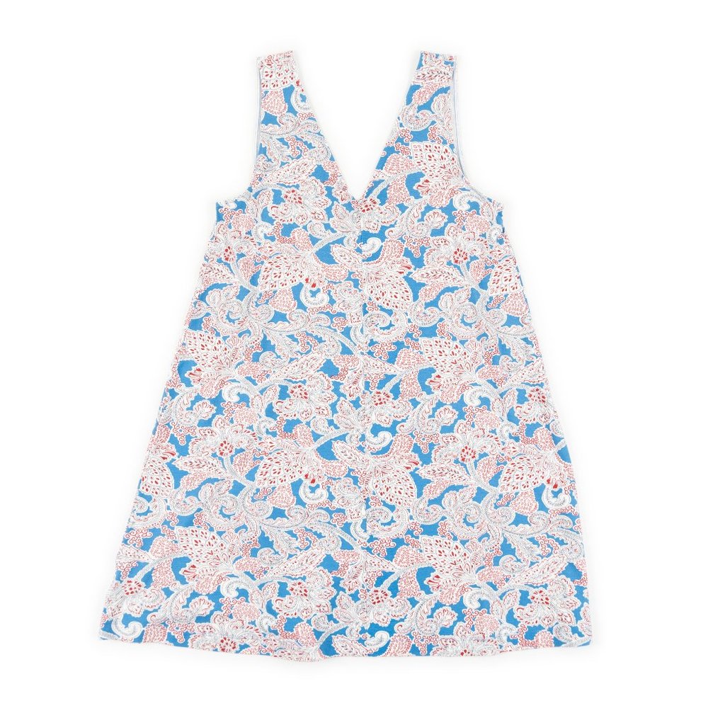 LOFT white/blue/red floral print stretch mini swing dress sundress size S